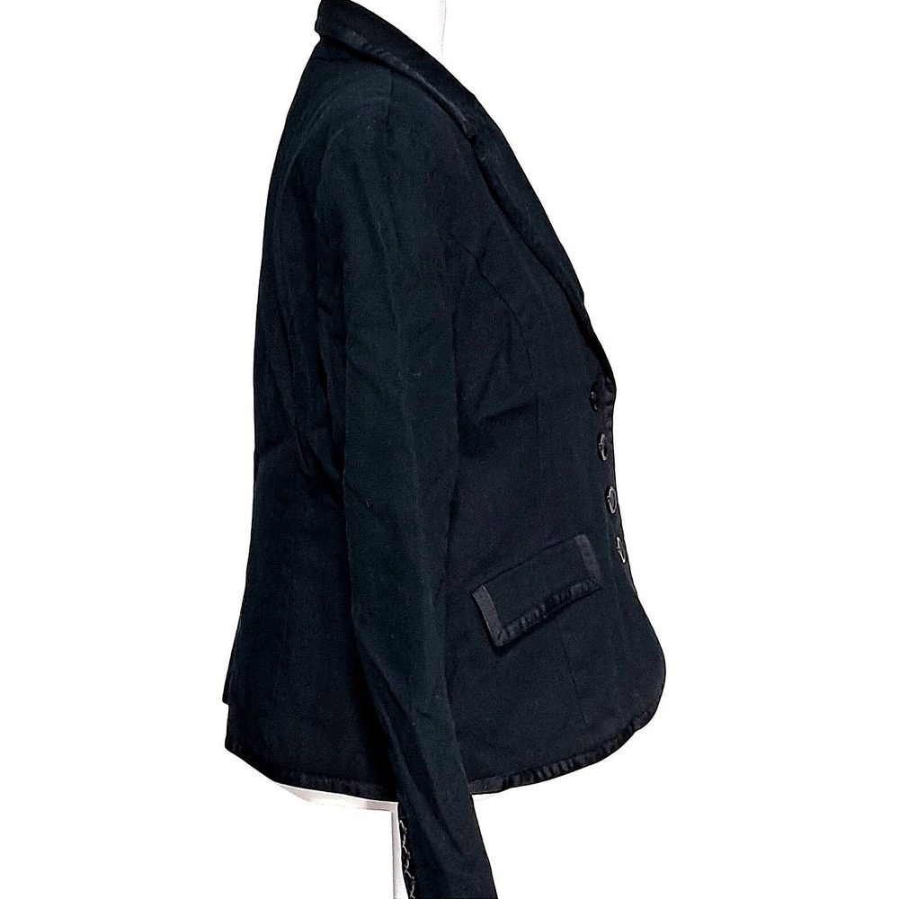 Dark Academia Merona Blazer Women Large Black Cotton Satin Trim Button Front - Picture 4 of 9